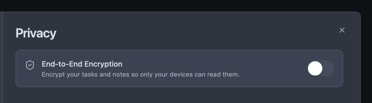 Owldo end-to-end encryption setting in the security preferences